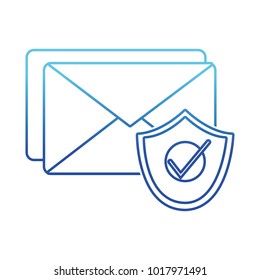 blue line e-mail letter message with security shield