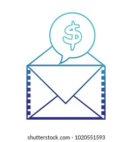 blue line e-mail text message and chat bubble with dollar symbol
