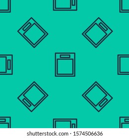 Blue line Empty form icon isolated seamless pattern on green background. File icon. Checklist icon. Business concept.  Vector Illustration