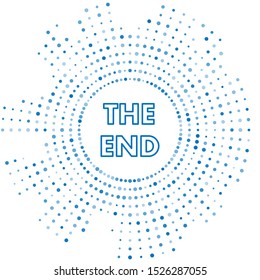 Blue line The End handwritten inscription icon isolated on white background. Closing movie frame. Movie ending screen. Abstract circle random dots. Vector Illustration