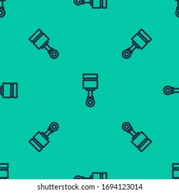 Blue line Engine piston icon isolated seamless pattern on green background. Car engine piston sign.  Vector Illustration