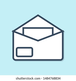 Blue line Envelope icon isolated on blue background. Email message letter symbol.  Vector Illustration