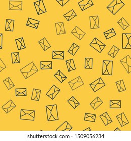 Blue line Envelope icon isolated seamless pattern on yellow background. Email message letter symbol.   Vector Illustration