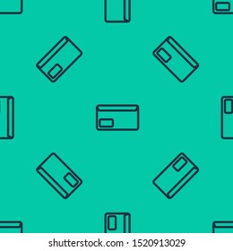 Blue line Envelope icon isolated seamless pattern on green background. Email message letter symbol.  Vector Illustration