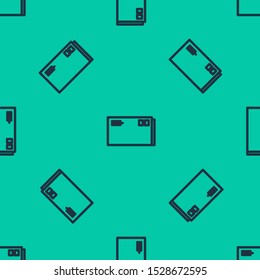 Blue line Envelope icon isolated seamless pattern on green background. Email message letter symbol.  Vector Illustration