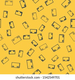 Blue line Envelope icon isolated seamless pattern on yellow background. Email message letter symbol.  Vector Illustration