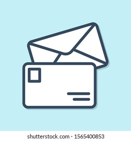 Blue line Envelope icon isolated on blue background. Email message letter symbol.  Vector Illustration