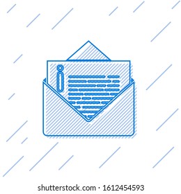 Blue line Envelope icon isolated on white background. Email message letter symbol.  Vector Illustration