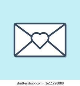 Blue line Envelope with Valentine heart icon isolated on blue background. Message love. Letter love and romance.  Vector Illustration