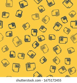 Documento de archivo EPS de línea azul. Icono del botón Pasos de descarga aislado patrón transparente en fondo amarillo. Símbolo del archivo EPS.  Ilustración vectorial