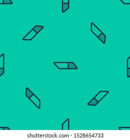 Blue line Eraser or rubber icon isolated seamless pattern on green background.  Vector Illustration