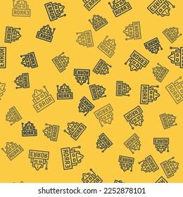 Blue line Error in the operation program of the robot icon isolated seamless pattern on yellow background. A broken chip of a robot.  Vector