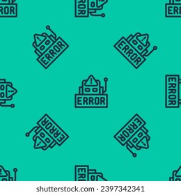 Blue line Error in the operation program of the robot icon isolated seamless pattern on green background. A broken chip of a robot.  Vector