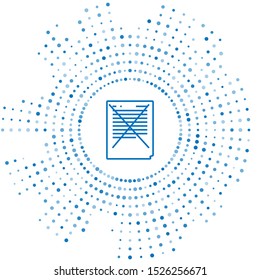 Blue line Exam paper with incorrect answers survey icon isolated on white background. Bad mark of test results, concept of unsuccessful report. Abstract circle random dots. Vector Illustration