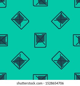 Blue line Exam paper with incorrect answers survey icon isolated seamless pattern on green background. Bad mark of test results, concept of unsuccessful report.  Vector Illustration