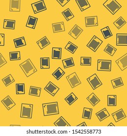Blue line Exam sheet with check mark icon isolated seamless pattern on yellow background. Test paper, exam, or survey concept. School test or exam.  Vector Illustration