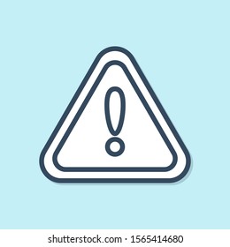 Blue line Exclamation mark in triangle icon isolated on blue background. Hazard warning sign, careful, attention, danger warning important sign.  Vector Illustration