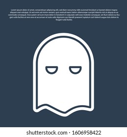 Blue line Executioner mask icon isolated on blue background. Hangman, torturer, executor, tormentor, butcher, headsman icon.  Vector Illustration