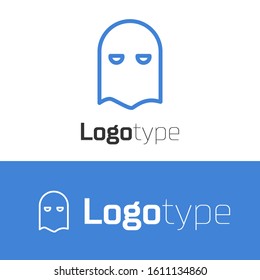 Blue line Executioner mask icon isolated on white background. Hangman, torturer, executor, tormentor, butcher, headsman icon. Logo design template element. Vector Illustration