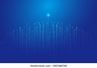 La línea azul se extiende hacia delante desde el fondo técnico de la tecnología de rayos.