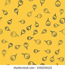 Blue line Eye icon isolated seamless pattern on yellow background. Happy Halloween party.  Vector Illustration