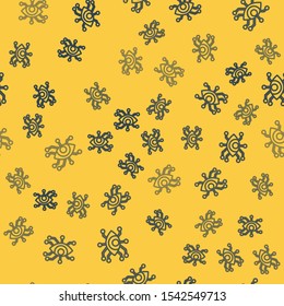 Blue line Eye scan icon isolated seamless pattern on yellow background. Scanning eye. Security check symbol. Cyber eye sign.  Vector Illustration
