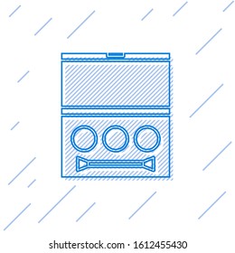 Blue line Eye shadow palette with brush icon isolated on white background.  Vector Illustration