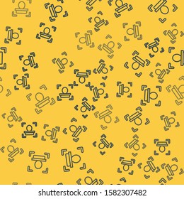 Blue line Face recognition icon isolated seamless pattern on yellow background. Face identification scanner icon. Facial id. Cyber security concept.  Vector Illustration