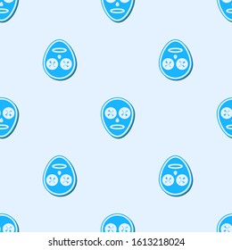 Blue line Facial cosmetic mask icon isolated seamless pattern on grey background. Cosmetology, medicine and health care.  Vector Illustration