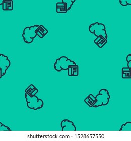 Blue line Fahrenheit and cloud icon isolated seamless pattern on green background.  Vector Illustration