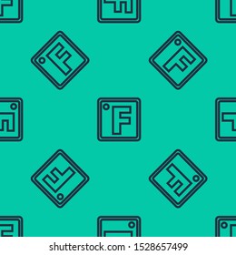 Blue line Fahrenheit icon isolated seamless pattern on green background.  Vector Illustration