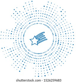 Blue line Falling star icon isolated on white background. Shooting star with star trail. Meteoroid, meteorite, comet, asteroid, star icon. Abstract circle random dots. Vector Illustration