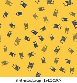 Blue line Falling star icon isolated seamless pattern on yellow background. Shooting star with star trail. Meteoroid, meteorite, comet, asteroid, star icon.  Vector Illustration