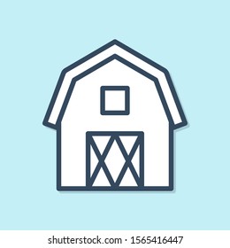 Blue Line Farm House Concept Icon Isolated On Blue Background. Rustic Farm Landscape.  Vector Illustration