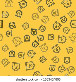 Blue line Farm House concept icon isolated seamless pattern on yellow background. Rustic farm landscape.  Vector Illustration