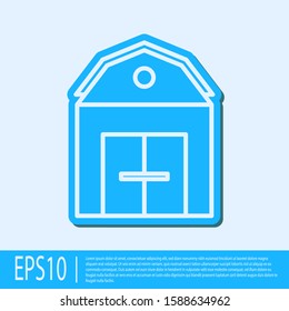 Blue line Farm House concept icon isolated on grey background. Rustic farm landscape.  Vector Illustration