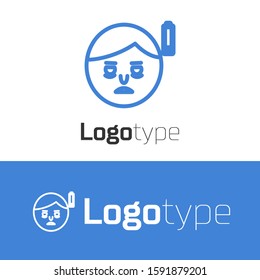Blue line Fatigue icon isolated on white background. No energy. Stress symptom. Negative space. Logo design template element. Vector Illustration
