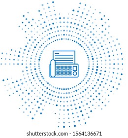 Blue line Fax machine icon isolated on white background. Office Telephone. Abstract circle random dots. Vector Illustration