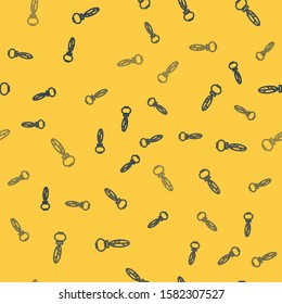 Blue line Feather and inkwell icon isolated seamless pattern on yellow background.  Vector Illustration