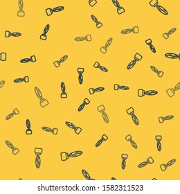 Blue line Feather and inkwell icon isolated seamless pattern on yellow background.  Vector Illustration