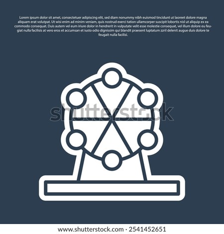 Blue line Ferris wheel icon isolated on blue background. Amusement park. Childrens entertainment playground, recreation park.  Vector