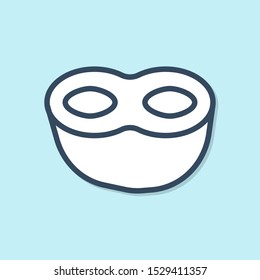 Blue line Festive mask icon isolated on blue background.  Vector Illustration
