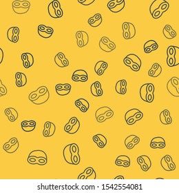 Blue line Festive mask icon isolated seamless pattern on yellow background.  Vector Illustration