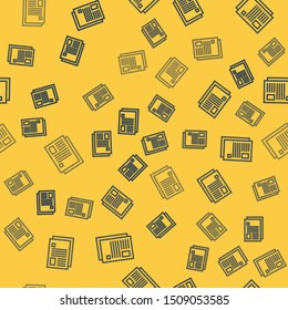 Blue line File document icon isolated seamless pattern on yellow background. Checklist icon. Business concept.  Vector Illustration