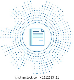 Blue line File document icon isolated on white background. Checklist icon. Business concept. Abstract circle random dots. Vector Illustration