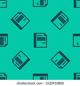 Blue line File document icon isolated seamless pattern on green background. Checklist icon. Business concept.  Vector Illustration