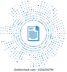 Blue line File document and paper clip icon isolated on white background. Checklist icon. Business concept. Abstract circle random dots. Vector Illustration
