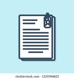 Blue line File document and paper clip icon isolated on blue background. Checklist icon. Business concept.  Vector Illustration
