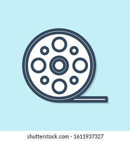 Blue line Film reel icon isolated on blue background.  Vector Illustration