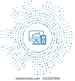 Blue line Financial chart or graph on the computer monitor and mobile phone icon isolated on white background. Strategy, planning, data, investment. Abstract circle random dots. Vector Illustration